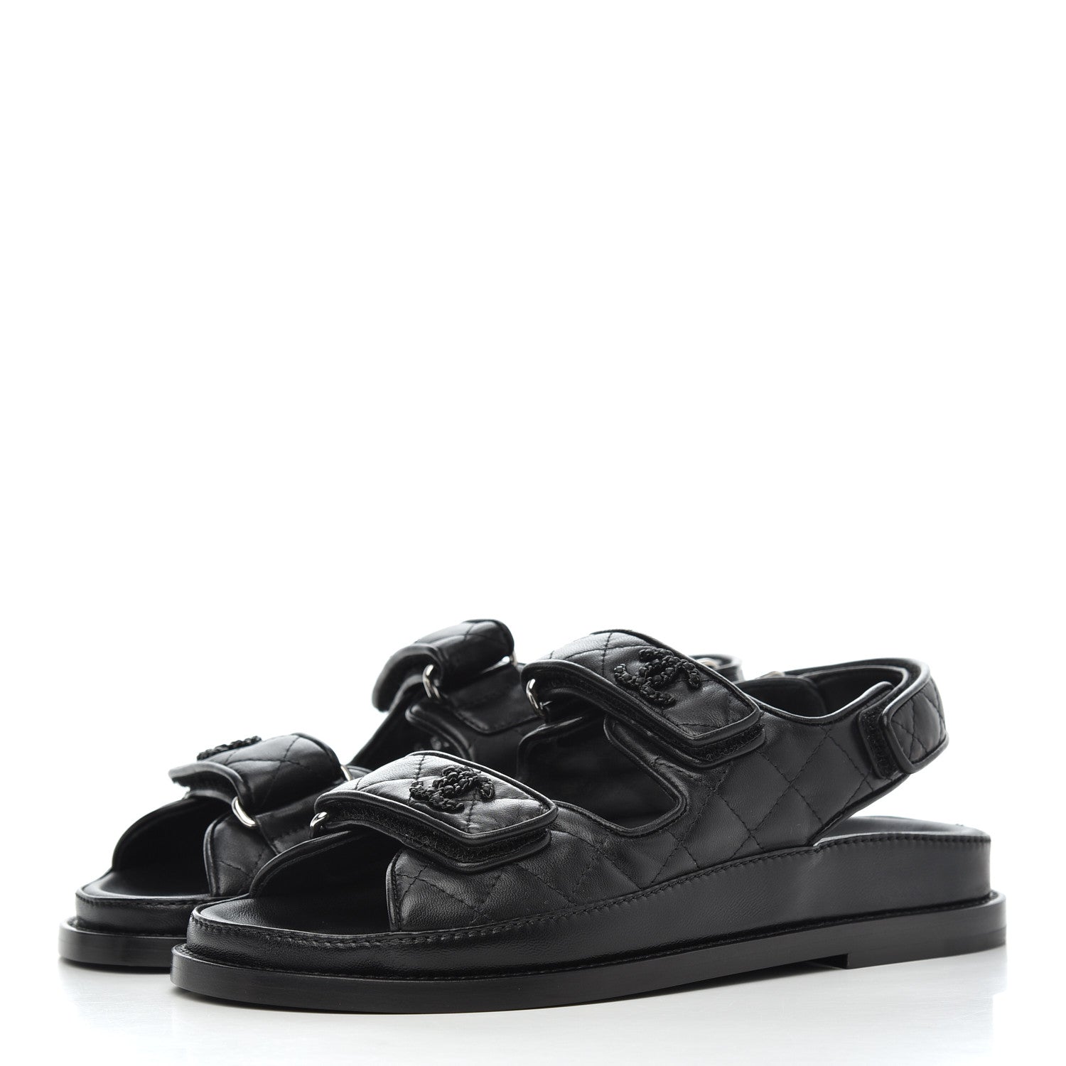 Chanel Lambskin Velcro Dad Sandals 35 Black 3 of 9