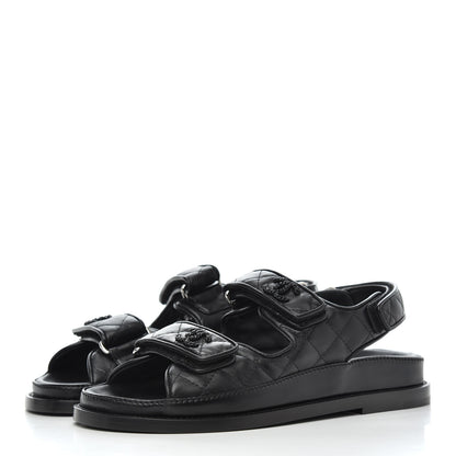 Chanel Lambskin Velcro Dad Sandals 35 Black 3 of 9