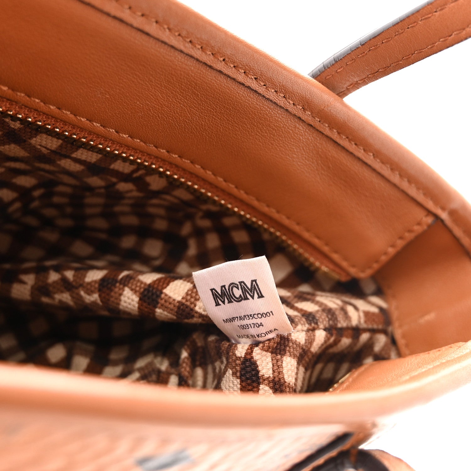 MCM Visetos Mini Anya Top Zip Shopper Tote Cognac 1907543