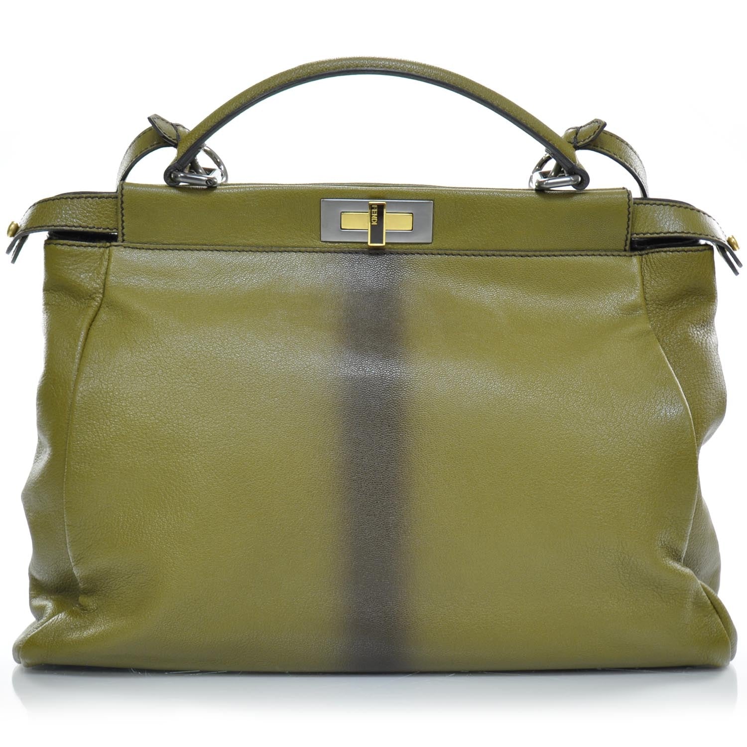 Fendi Goatskin Large Peekaboo Iconic Satchel Olive 1 of 8