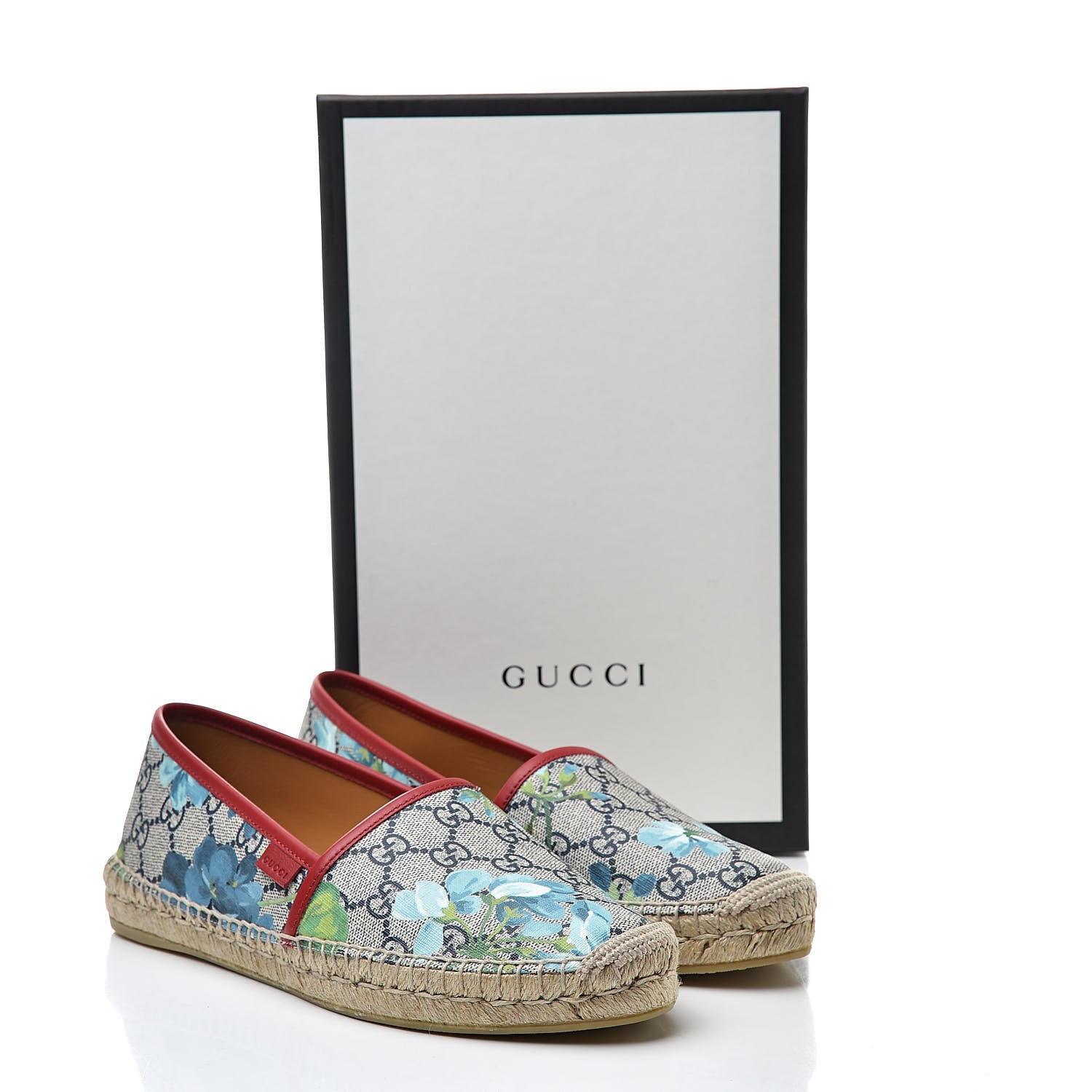 Gucci GG Supreme Monogram Blooms Espadrilles 38 Beige Blue Navy Hibiscus Red 8 of 8