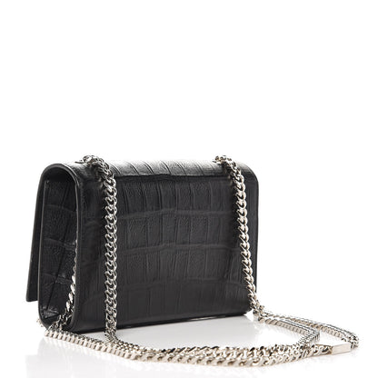 Saint Laurent Calfskin Crocodile Embossed Small Classic Monogram Kate Tassel Satchel Black 4 of 8