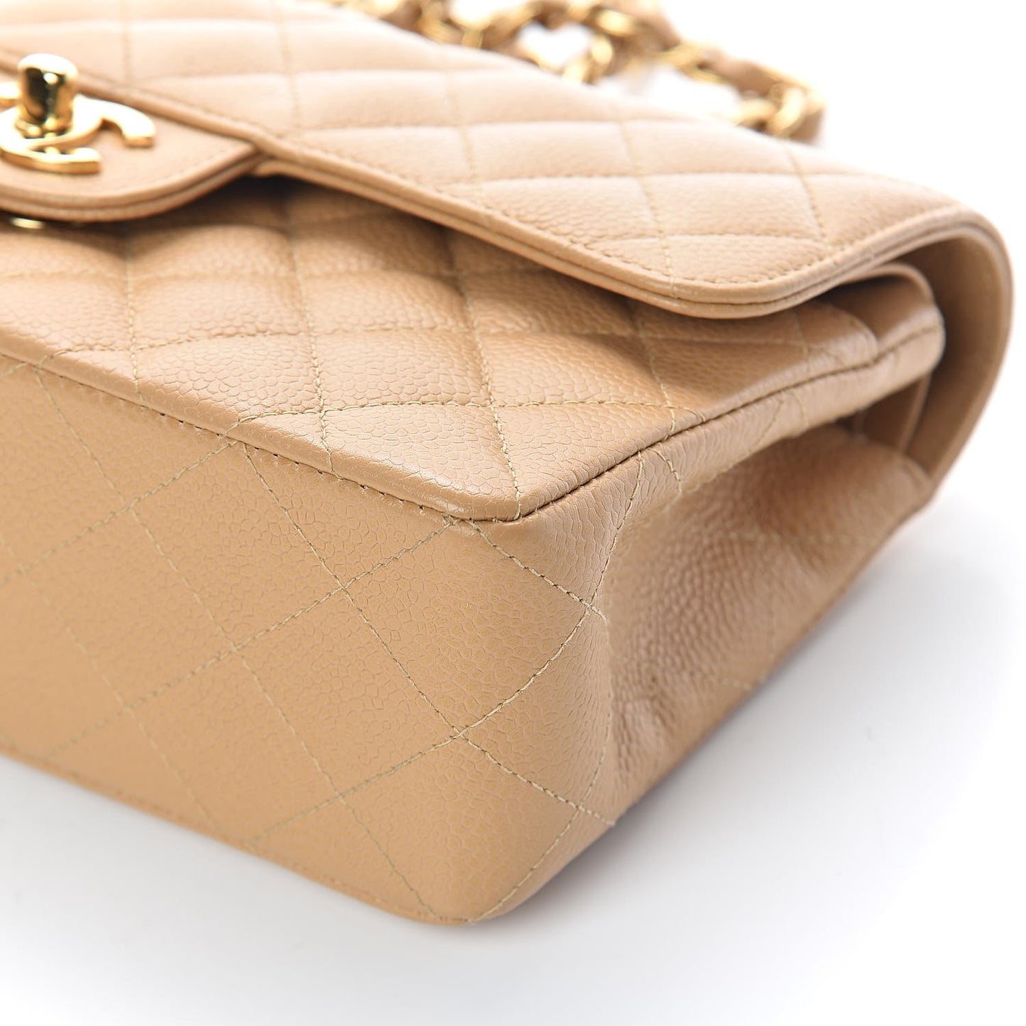 Caviar Quilted Small Double Flap Beige