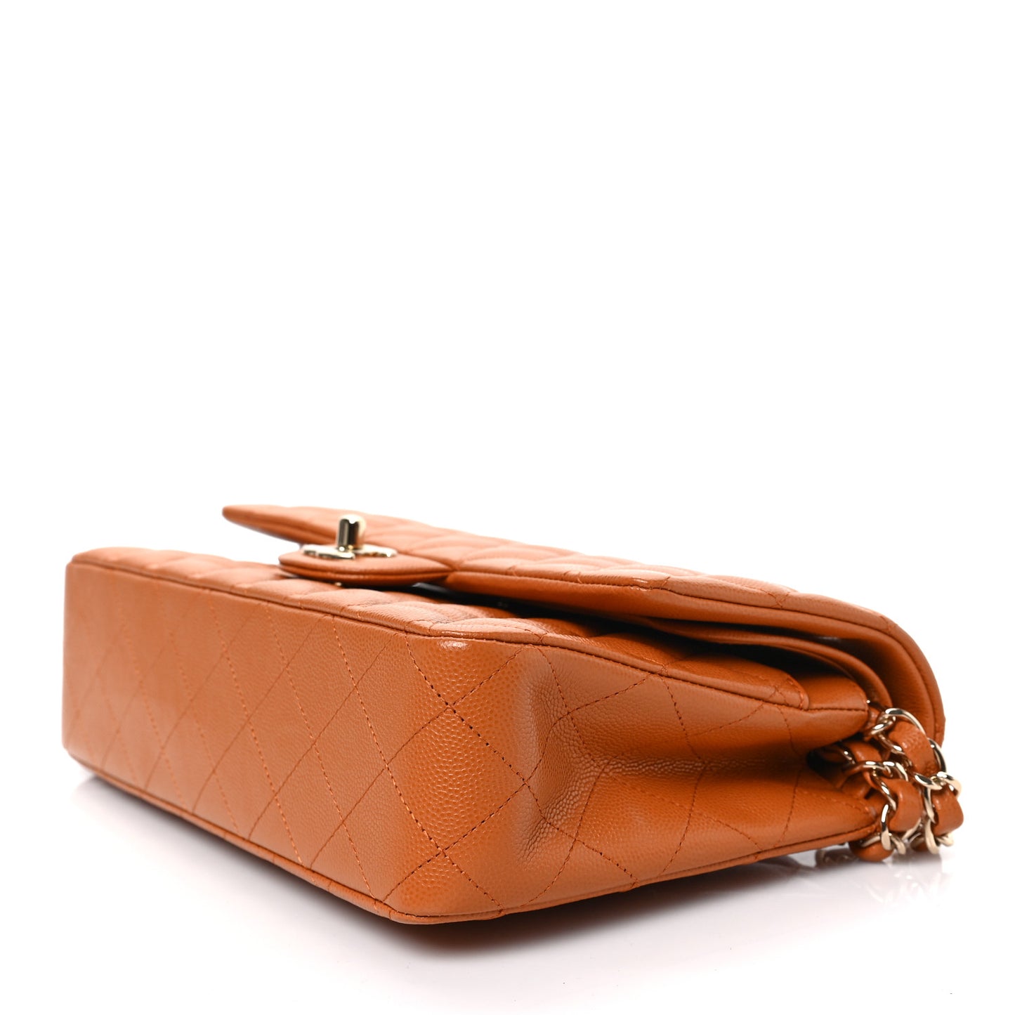 Caviar Quilted Medium Double Flap Light Brown
