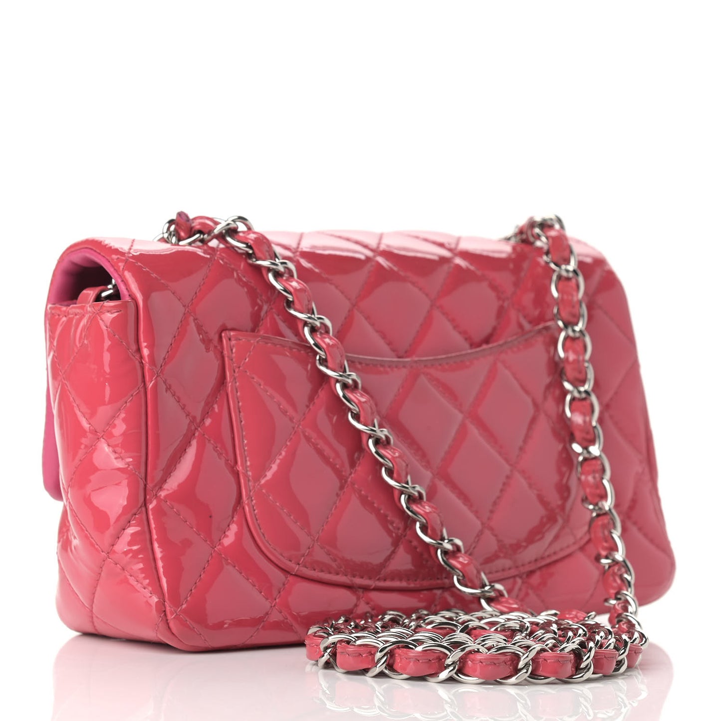 Patent Calfskin Quilted Mini Rectangular Flap Pink