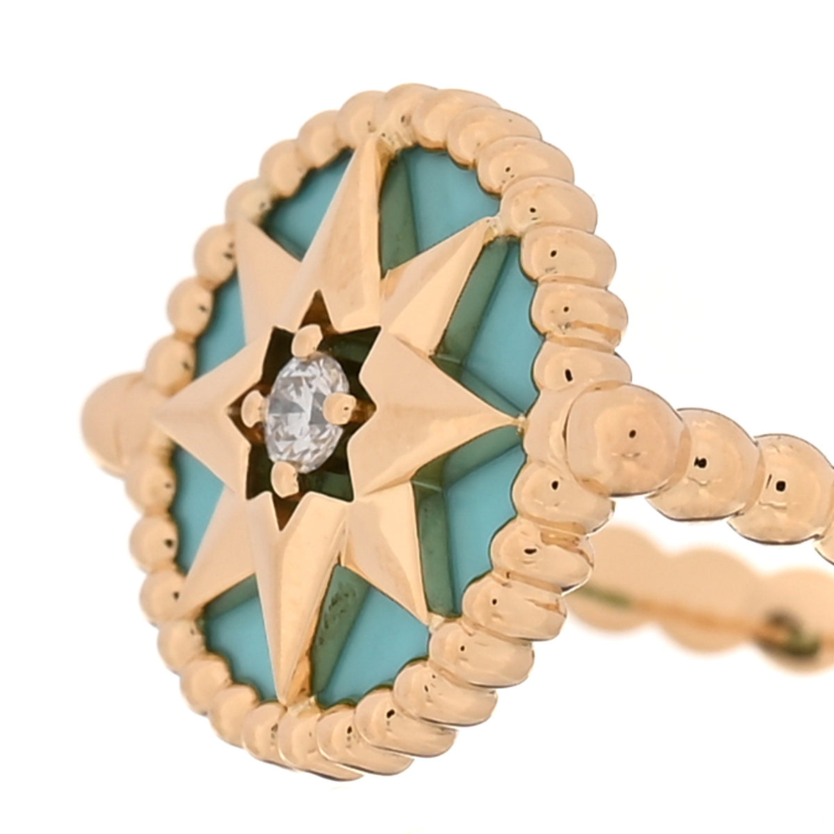 Christian Dior 18K Yellow Gold Diamond Turquoise Rose Des Vents Ring 51 5.75 4 of 5