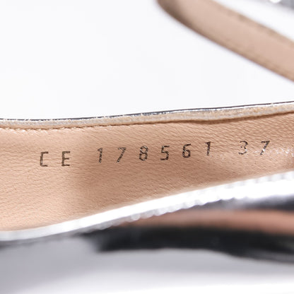 Saint Laurent Vitello Vernice Tribute 105 Mary Jane Peep Toe Platform Pumps 37 7 Silver 7 of 7