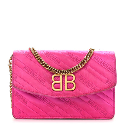 Balenciaga Satin Jacquard Logo Matelasse BB Wallet On Chain Fuchsia 1 of 13