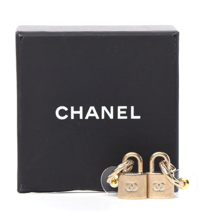 Chanel Metal Lock Drop Earrings Light Gold 5 of 5