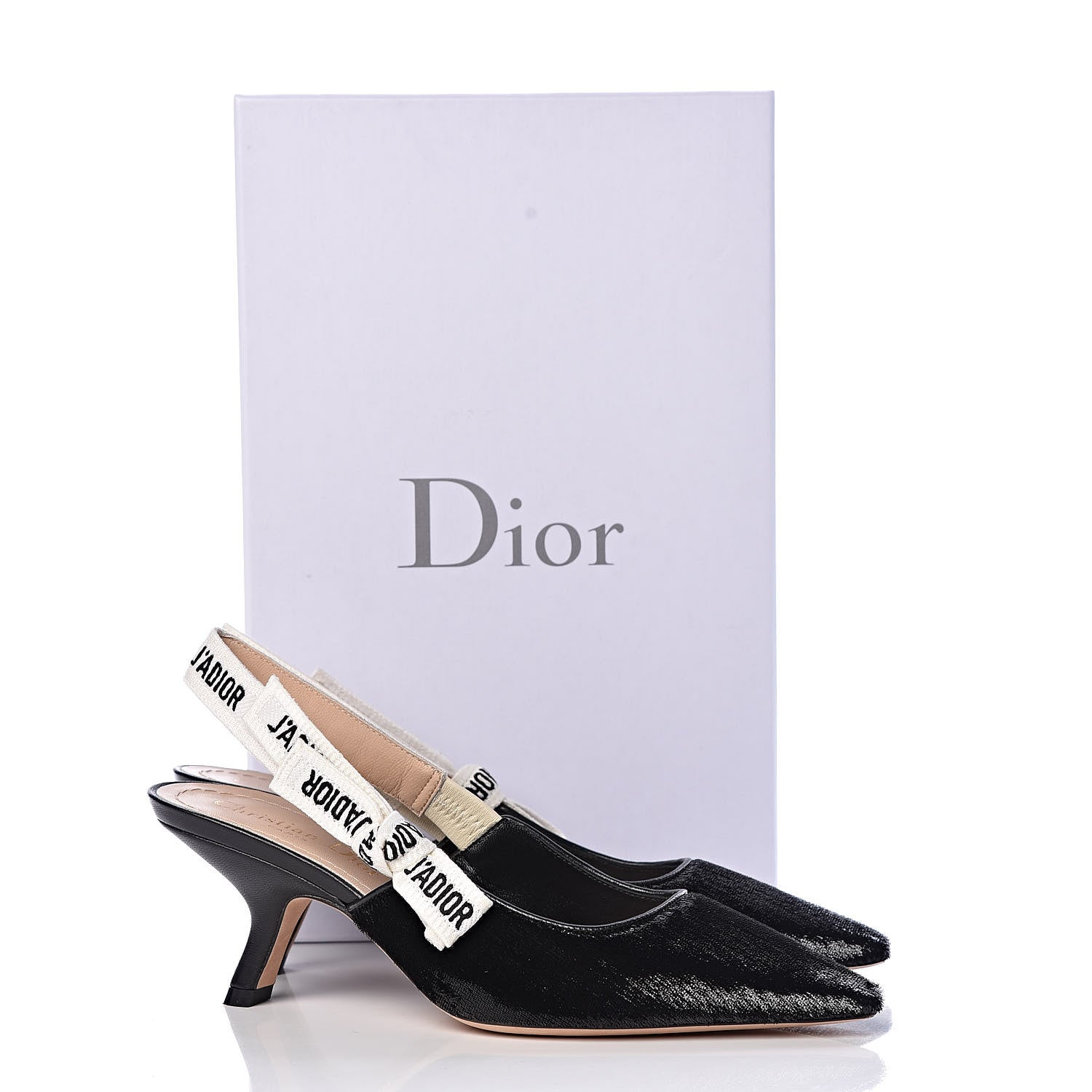 Christian Dior Shiny Velvet Ribbon J'Adior Slingback 65mm Pumps 35.5 Black 9 of 9