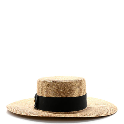 Gucci Glittered Straw Grosgrain Wide Brim Hat XS Gold Black 3 of 11