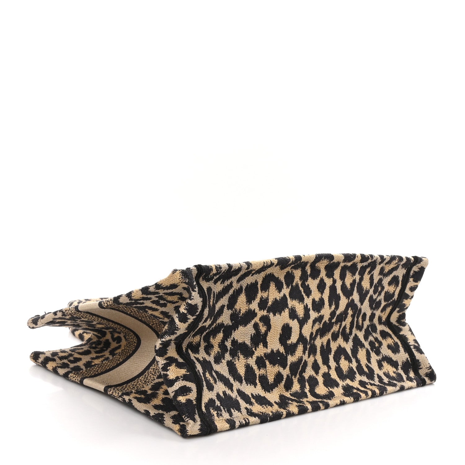 Christian Dior Canvas Mizza Embroidered Medium Leopard Book Tote Beige 4 of 10