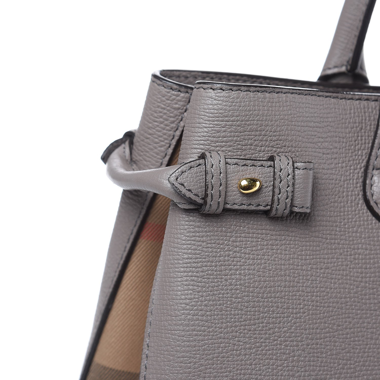 Burberry Derby Calfskin House Check Medium Banner Tote Thistle Grey 11 of 13