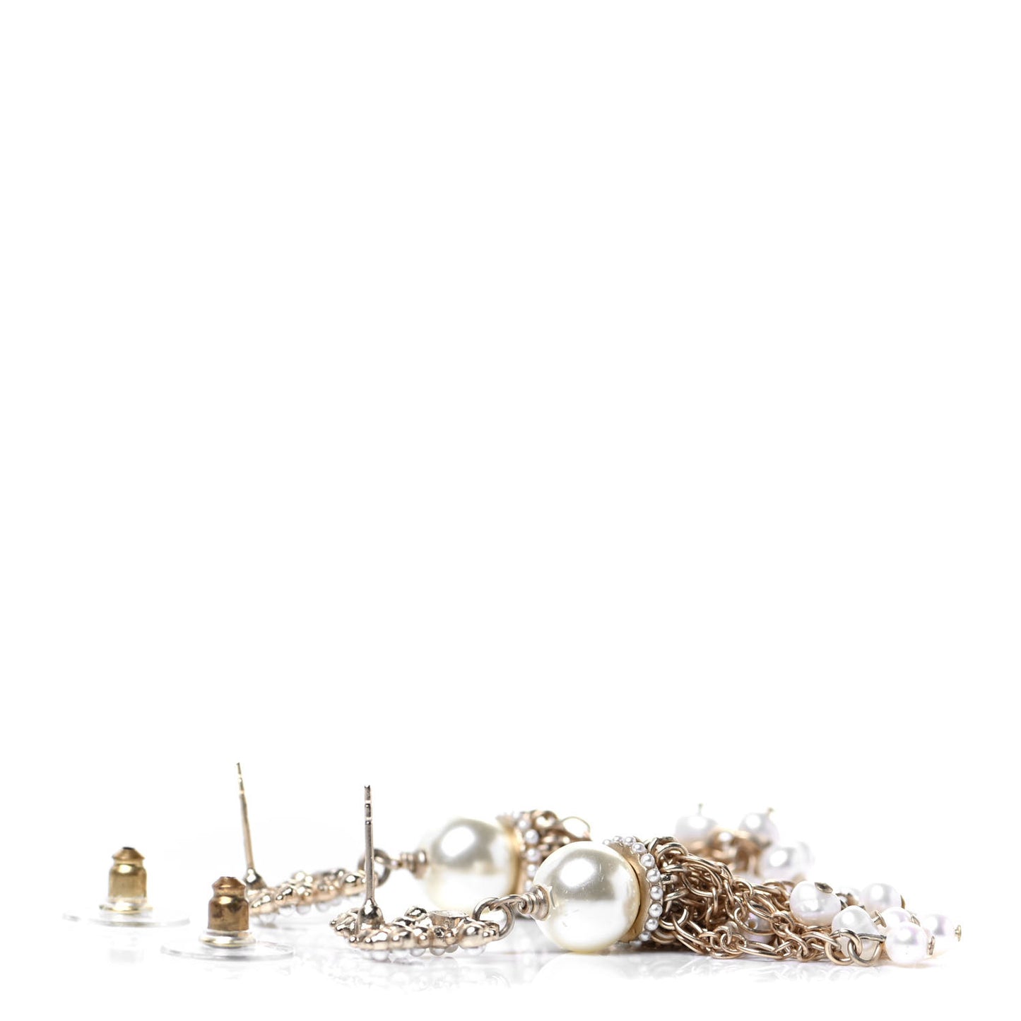 Pearl CC Chain Drop Earrings Gold