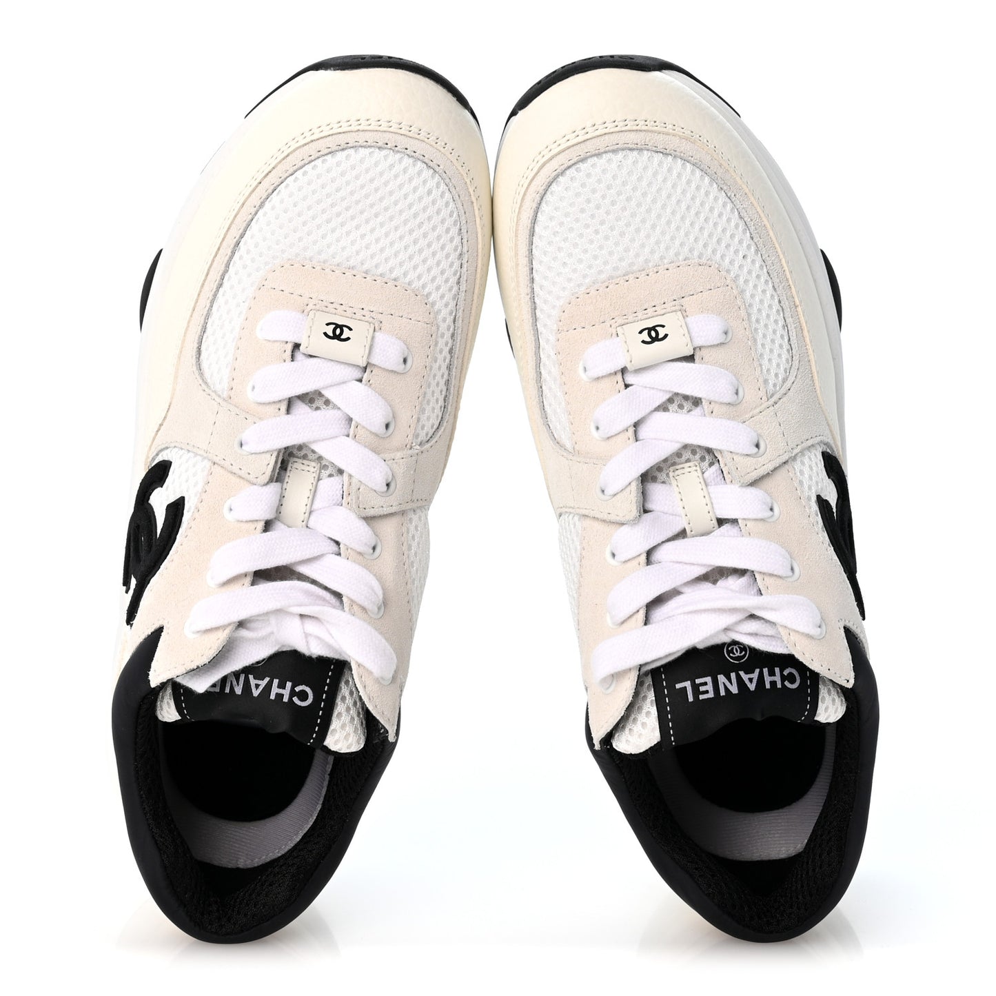 Mesh Suede Calfskin Grained Calfskin Womens CC Sneakers 37.5 White Black