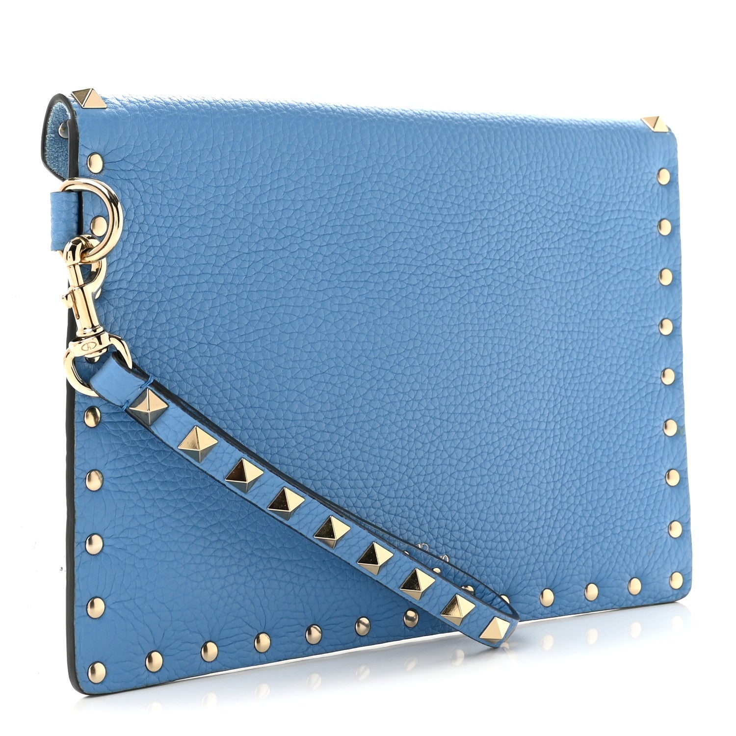 Valentino Garavani Pebbled Calfskin Medium Rockstud Envelope Flat Wristlet Pouch Denim 3 of 7