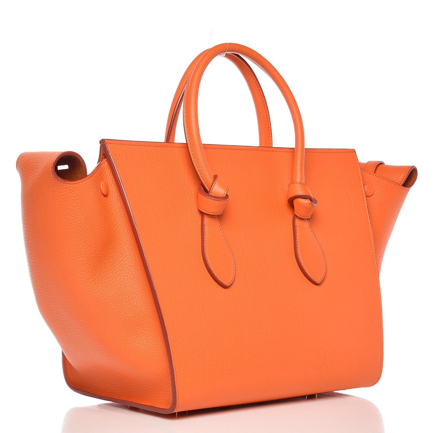 Crisped Calfskin Small Tie Knot Tote Bright Orange