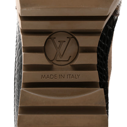 Louis Vuitton Suede Calfskin Crocodile Embossed Patent Monogram Laureate Platform Desert Boots 37 Taupe 8 of 9