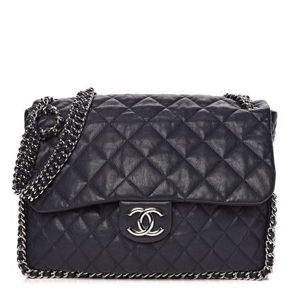 Chanel Washed Lambskin Quilted Chain Around Maxi Flap Dark Navy Blue 1 of 11