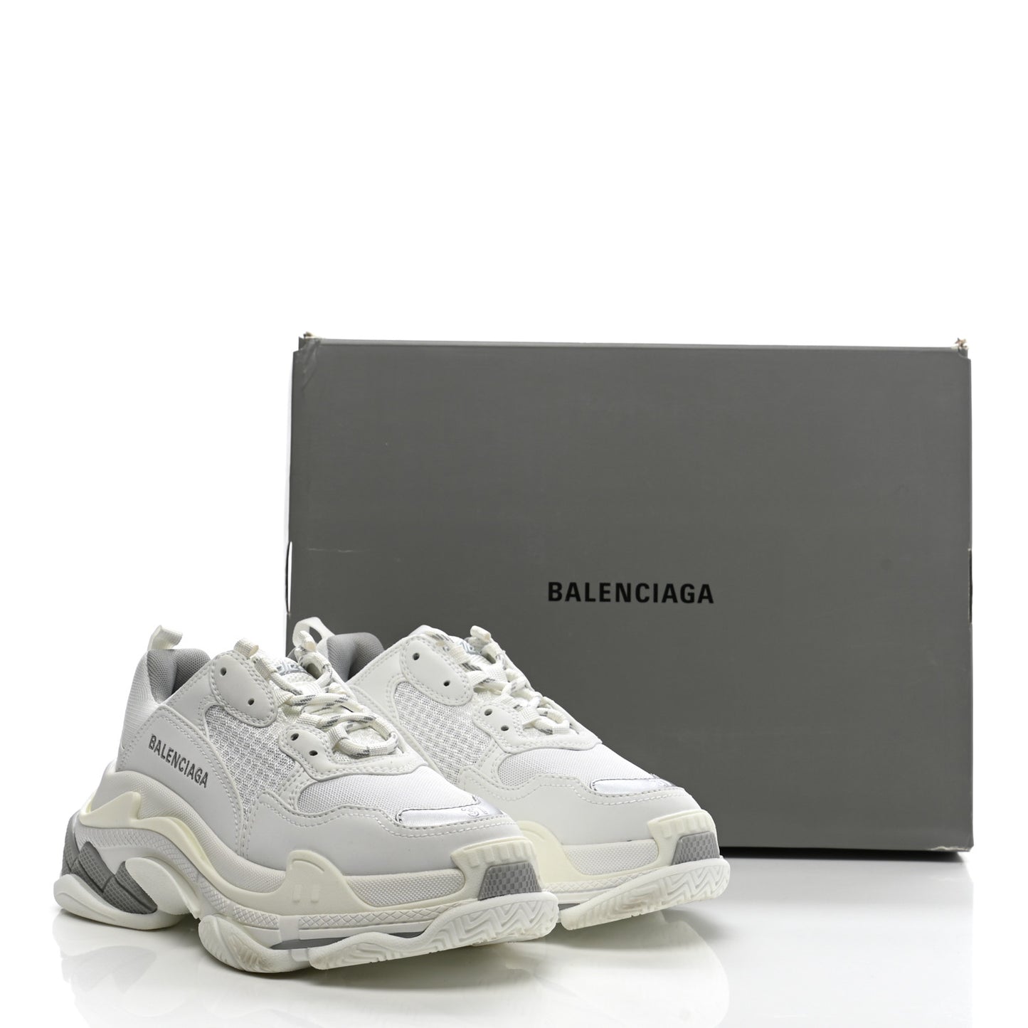 Fabric Mesh Bi-Color Womens Triple S Sneakers 37 White Metal Grey