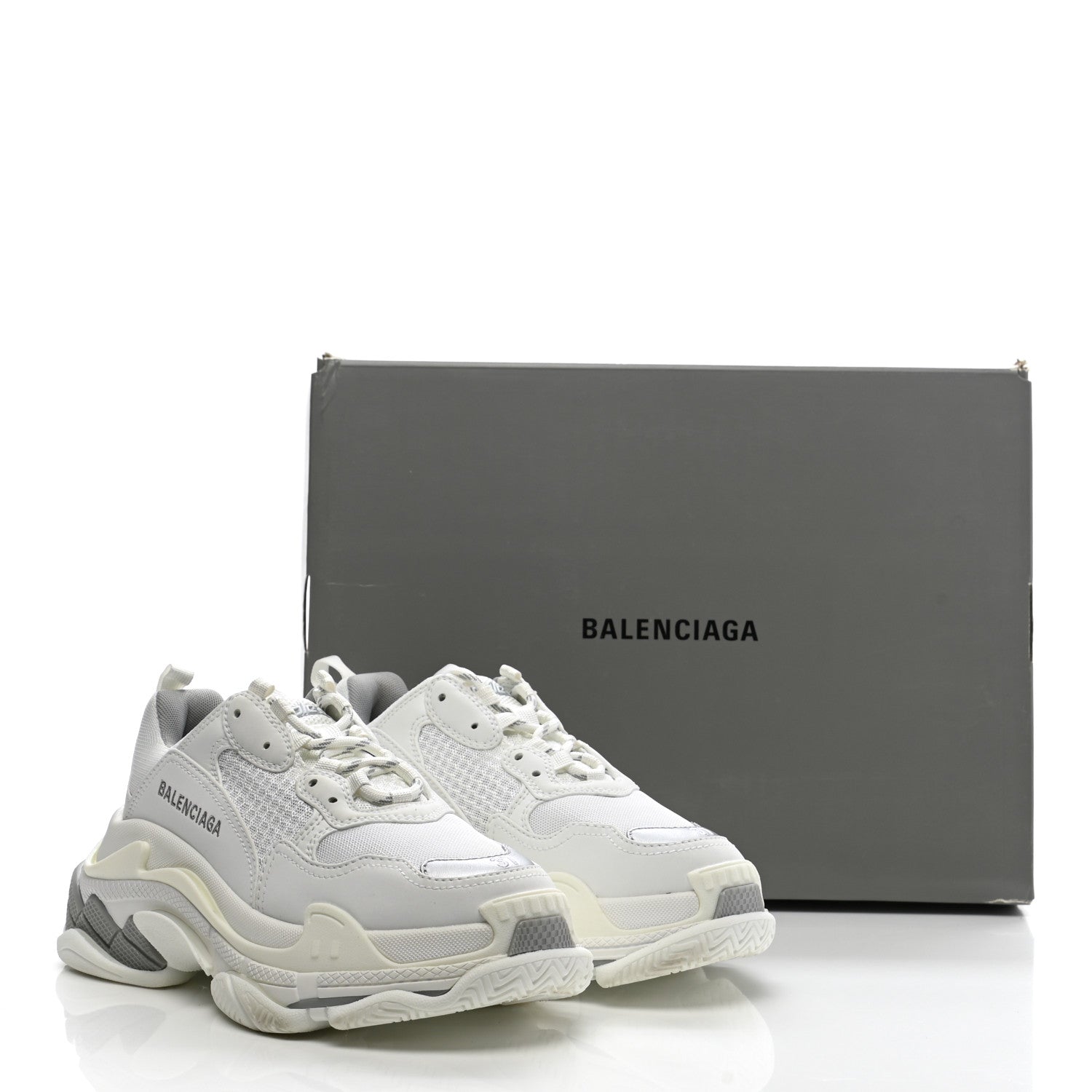 Balenciaga Fabric Mesh Bi-Color Womens Triple S Sneakers 37 White Metal Grey 11 of 11