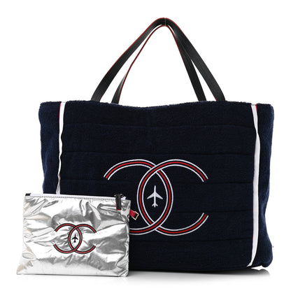 Chanel Nylon Terry Cloth Reversible Chanel Airlines Tote Silver Navy 3 of 18