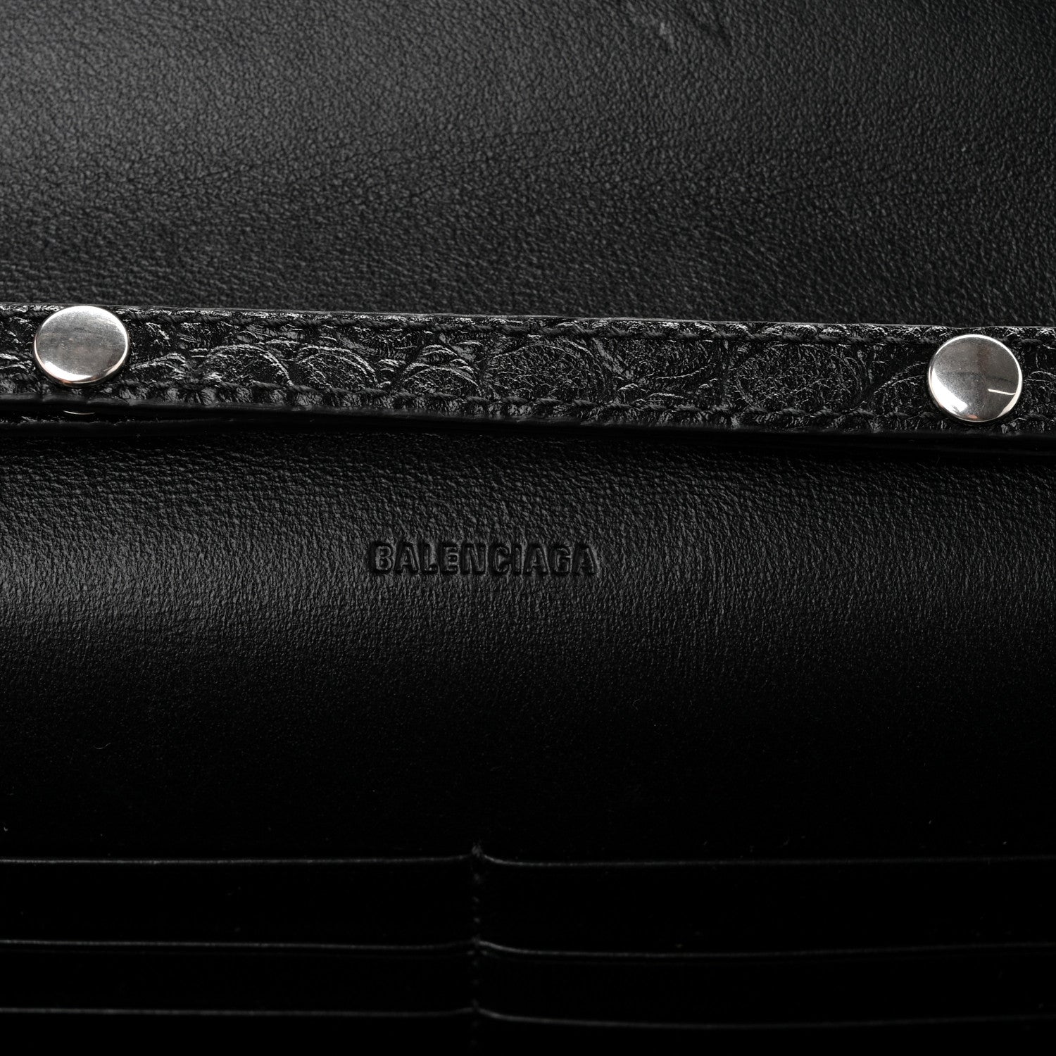 Balenciaga Crocodile Embossed Calfskin Classic Silver Hardware Le City Wallet On Chain Black 6 of 9