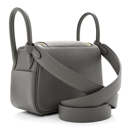 Hermes Taurillon Clemence Mini Lindy 20 Gris Meyer 3 of 11