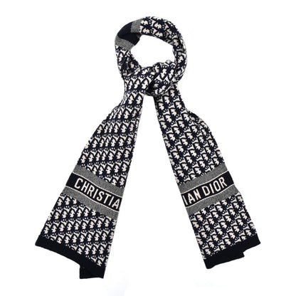 Christian Dior Wool Cashmere Oblique Scarf Beige Blue Black 1 of 3