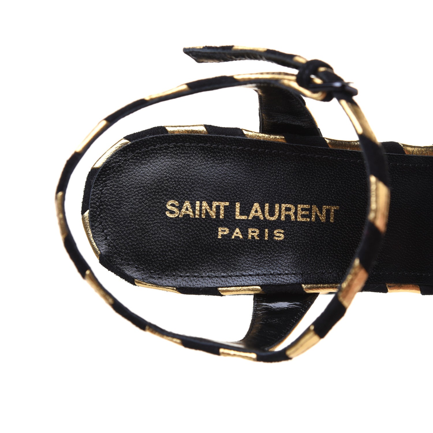 Saint Laurent Metallic Suede Bianca 125 Platform Sandals 38 Black Gold 6 of 11
