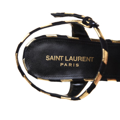 Saint Laurent Metallic Suede Bianca 125 Platform Sandals 38 Black Gold 6 of 11