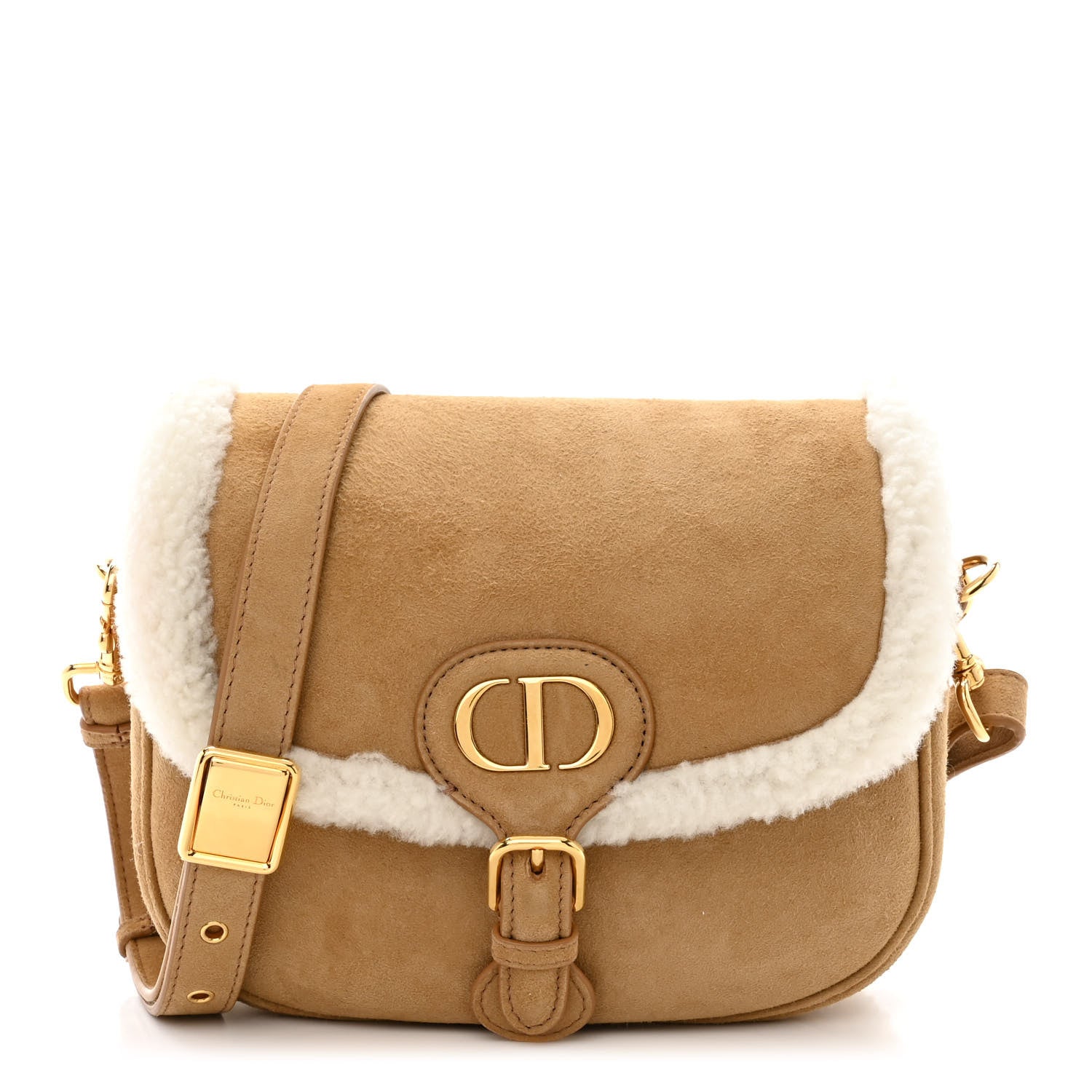 Christian Dior Suede Shearling Medium Bobby Flap Natural 1 of 11