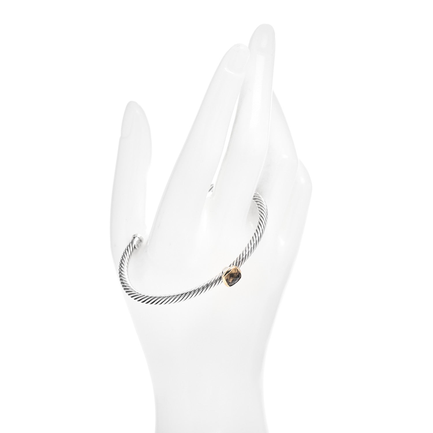 David Yurman Sterling Silver 18K Yellow Gold Smoky Quartz 4mm Noblesse Cable Bracelet 2 of 4