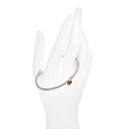 David Yurman Sterling Silver 18K Yellow Gold Smoky Quartz 4mm Noblesse Cable Bracelet 2 of 4