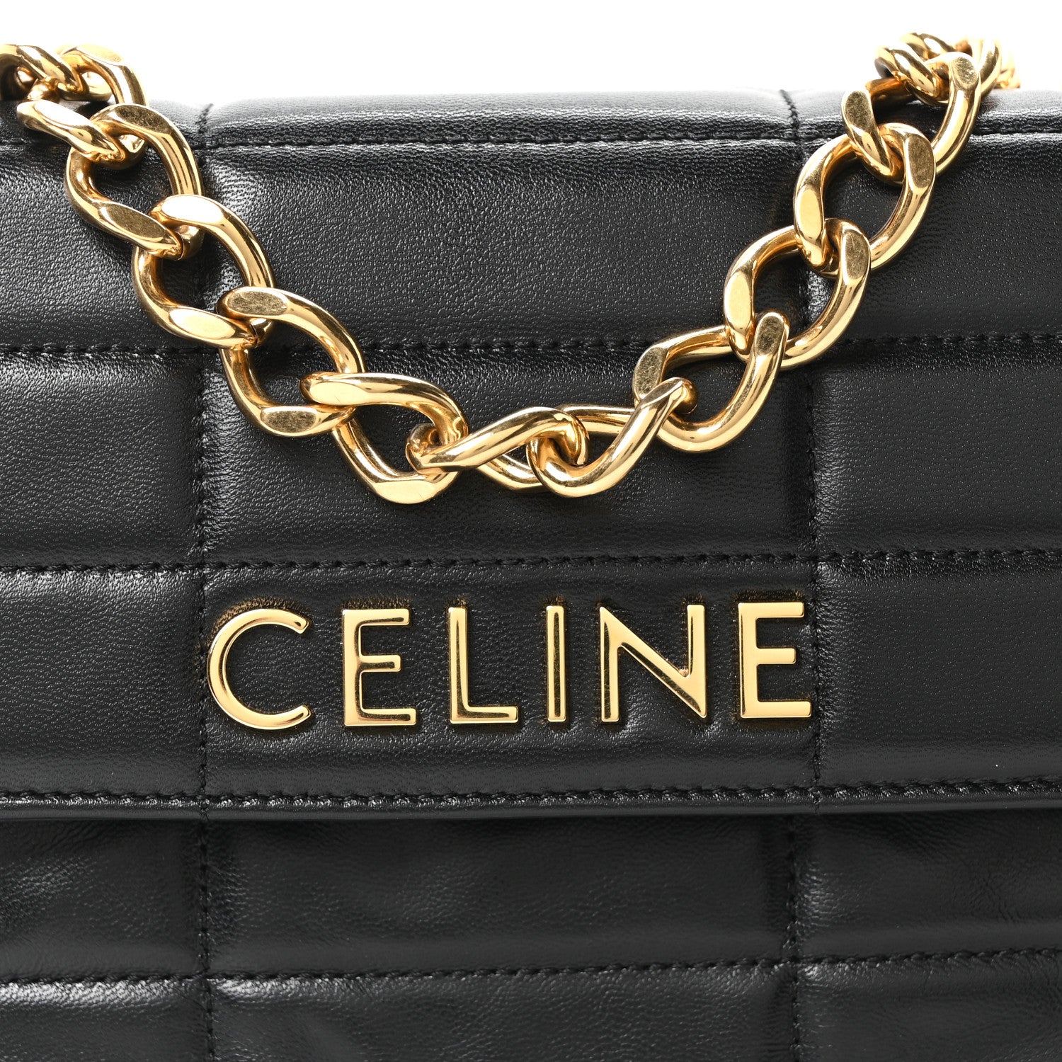Celine Goatskin Matelasse Chain Shoulder Bag Black 1845796