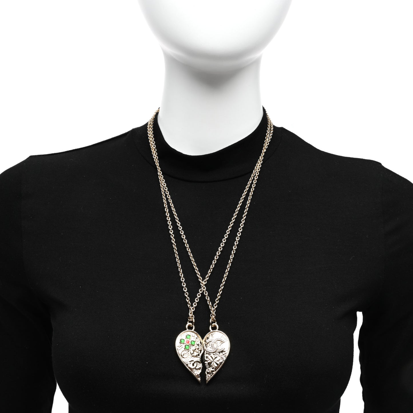 Crystal Gripoix Clover Heart CC Friendship Necklace Set Gold Multicolor