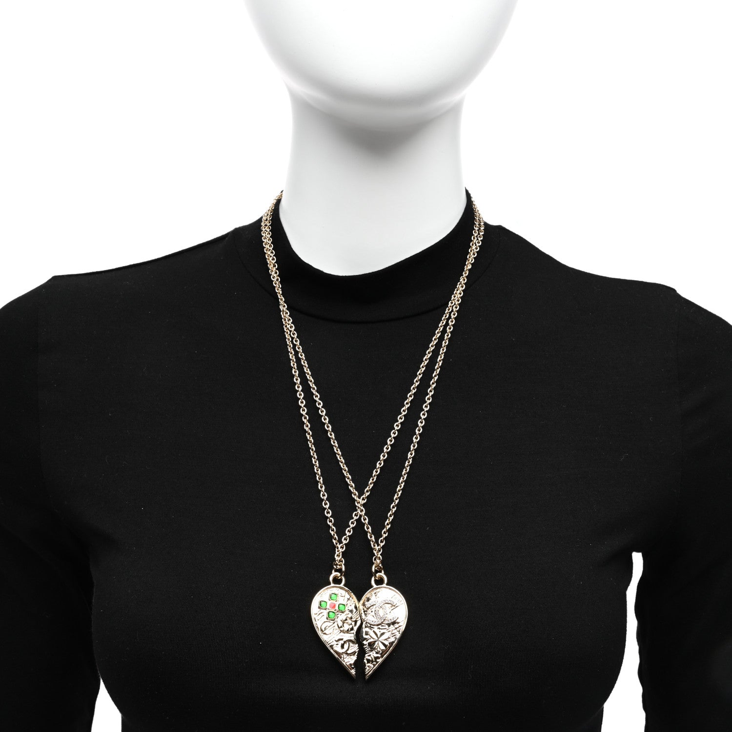 Chanel Crystal Gripoix Clover Heart CC Friendship Necklace Set Gold Multicolor 2 of 6