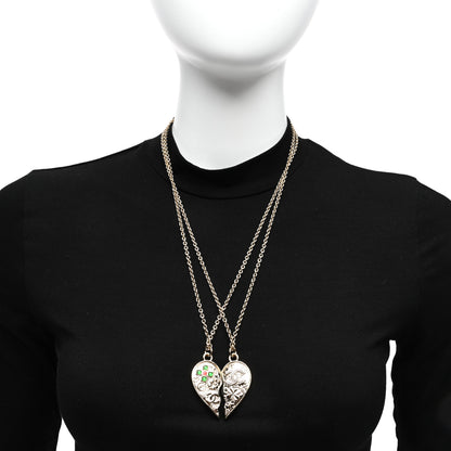 Chanel Crystal Gripoix Clover Heart CC Friendship Necklace Set Gold Multicolor 2 of 6