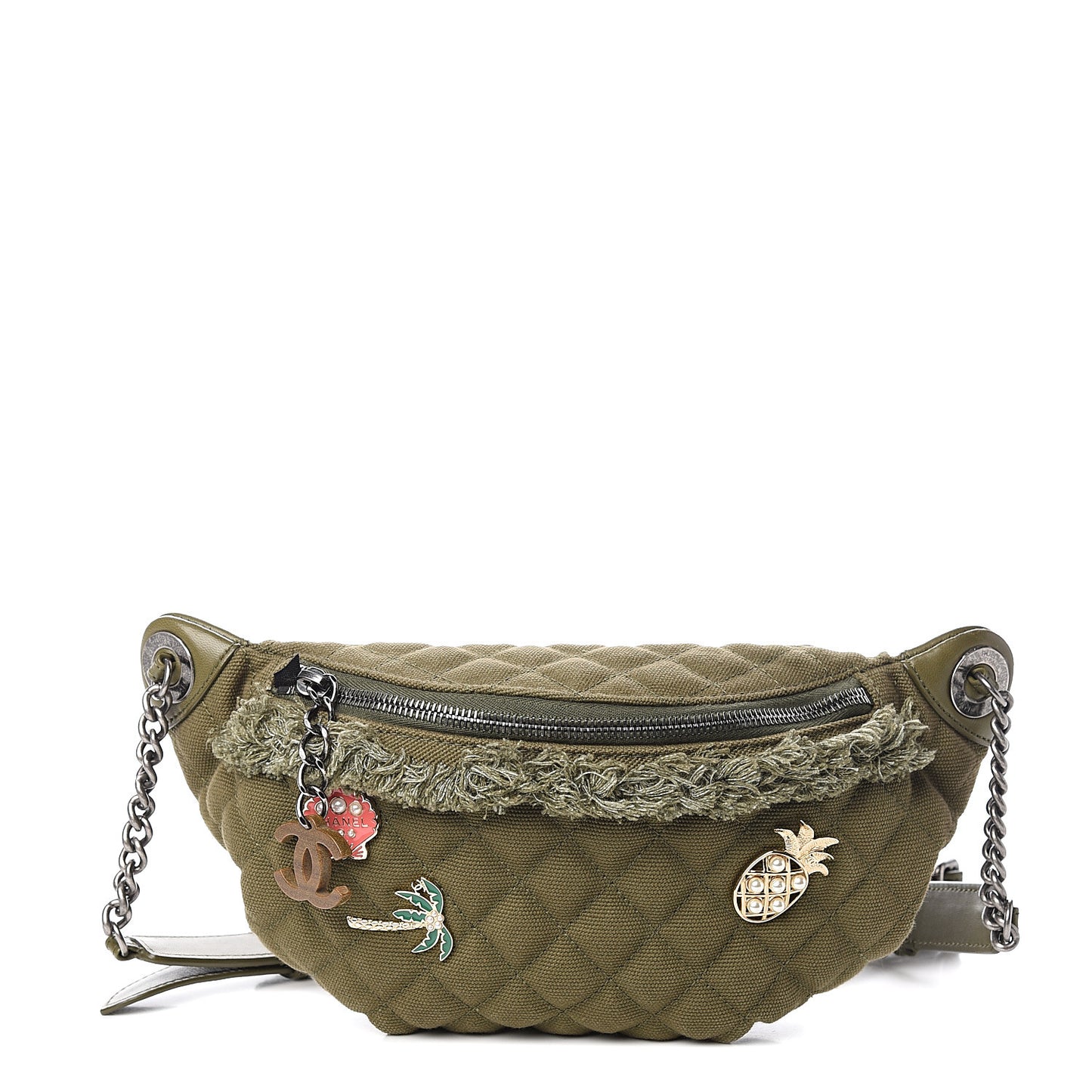 Canvas Lambskin Quilted Coco Cuba Charms Waist Bag Khaki