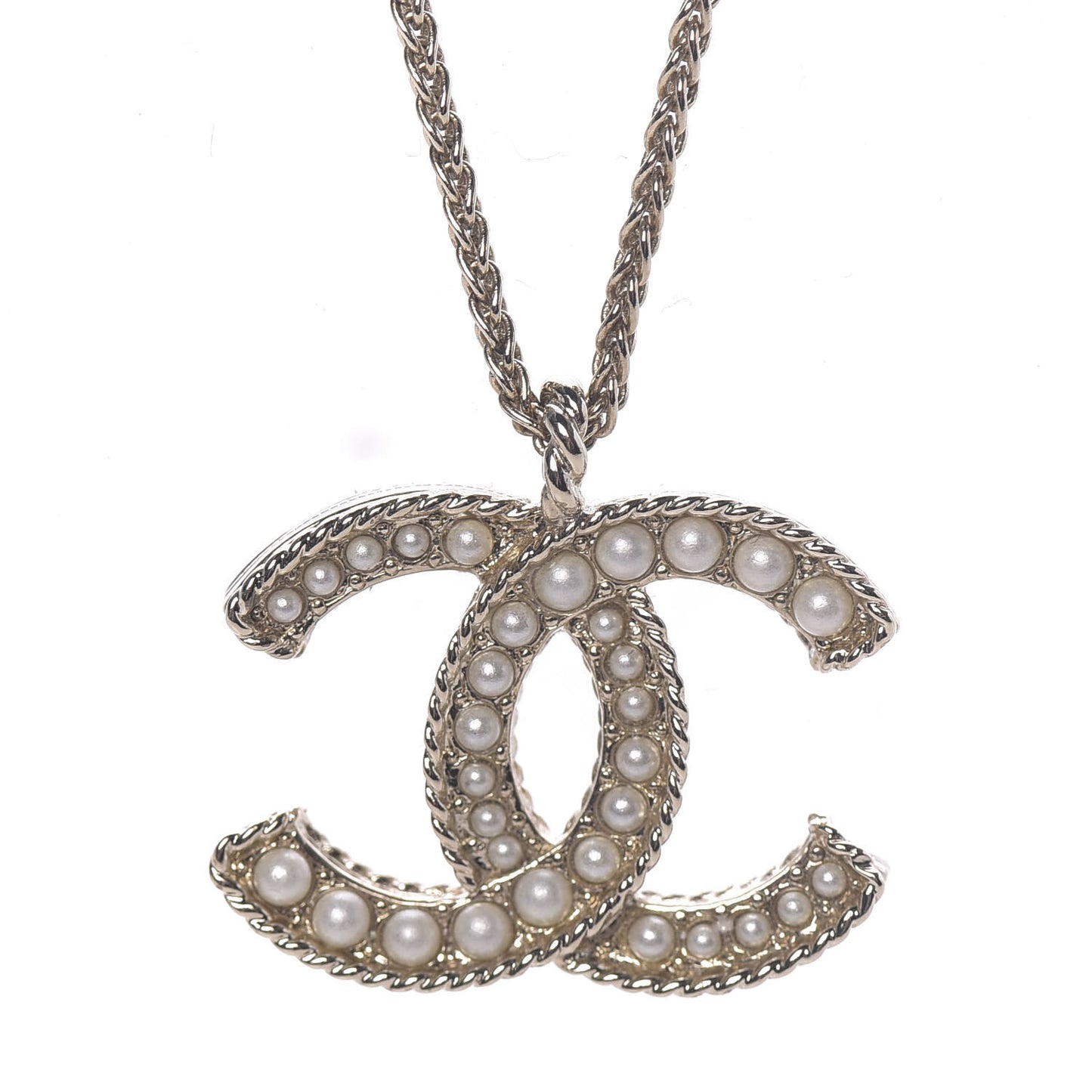 Pearl CC Pendant Necklace Gold