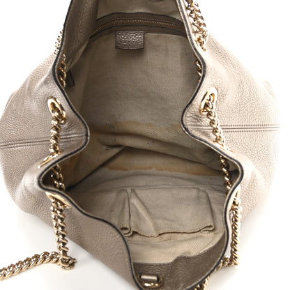 Gucci Metallic Pebbled Calfskin Medium Soho Chain Shoulder Bag Golden Beige 5 of 11