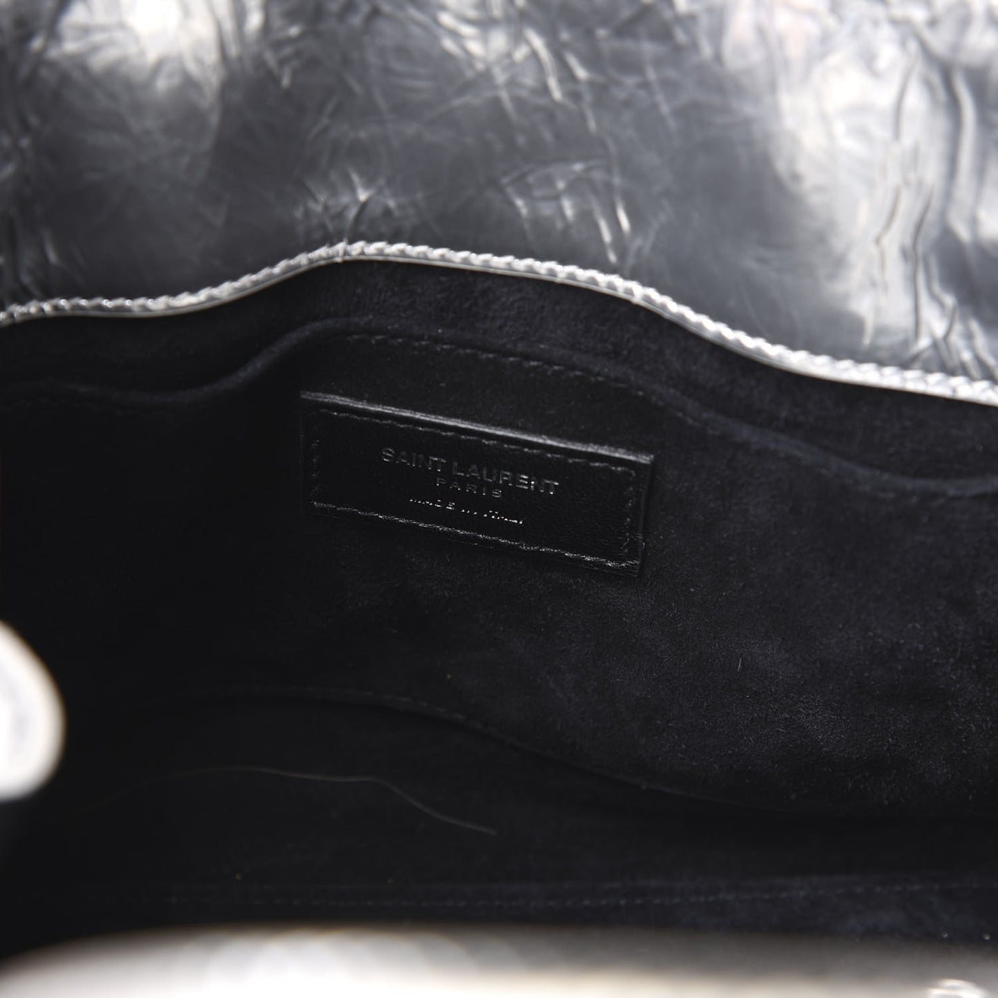 Metallic Crinkled Calfskin Nano Supple Sac De Jour Silver