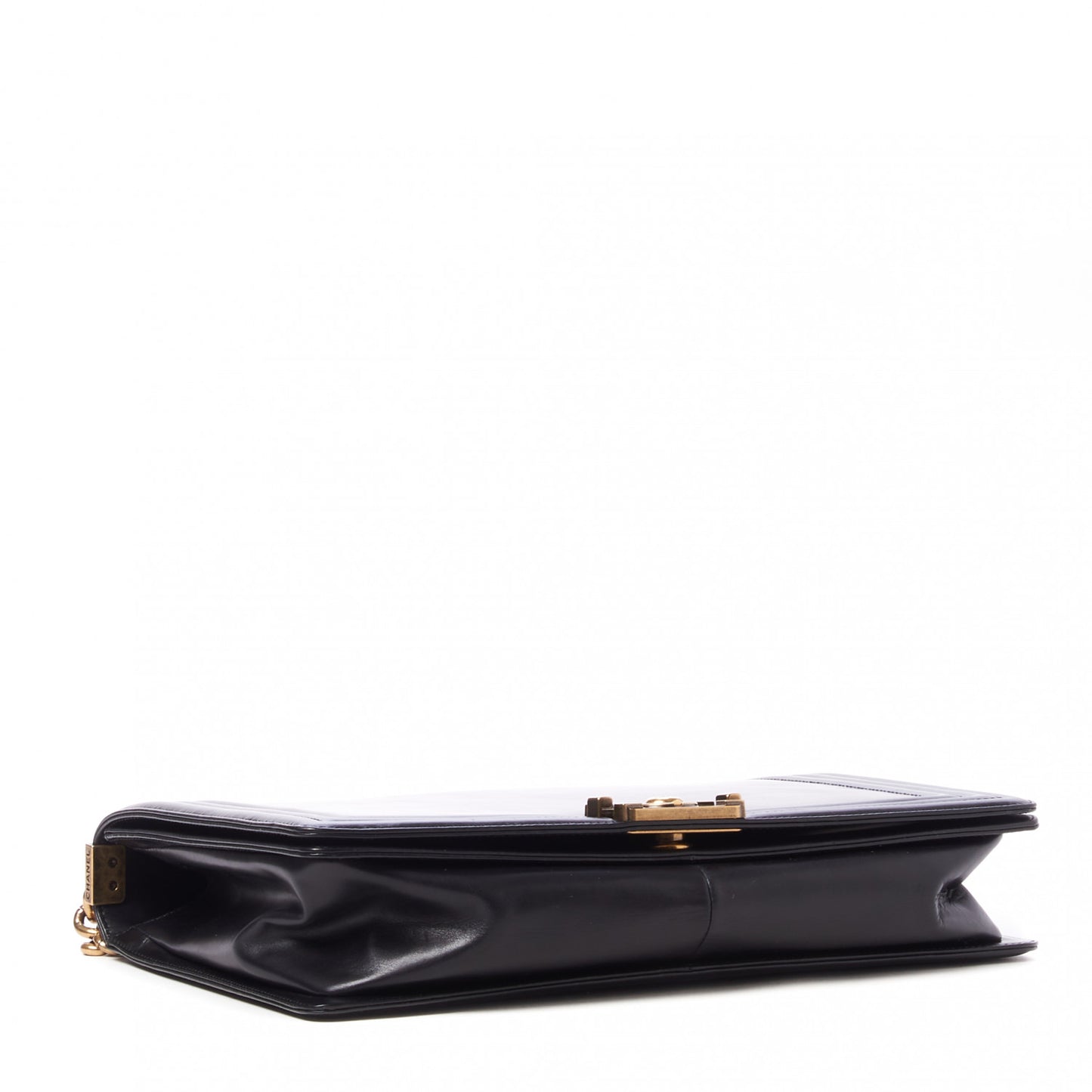 Glazed Calfskin Large Boy Flap Black