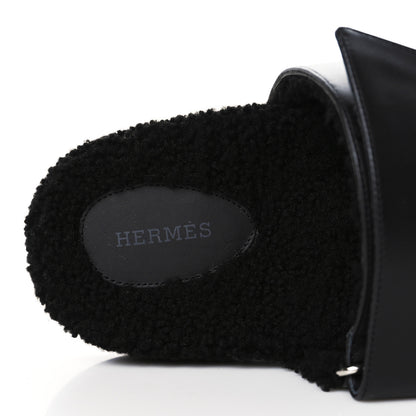 Hermes Calfskin Woolskin Mens Chypre Sandals 43 Black 7 of 8