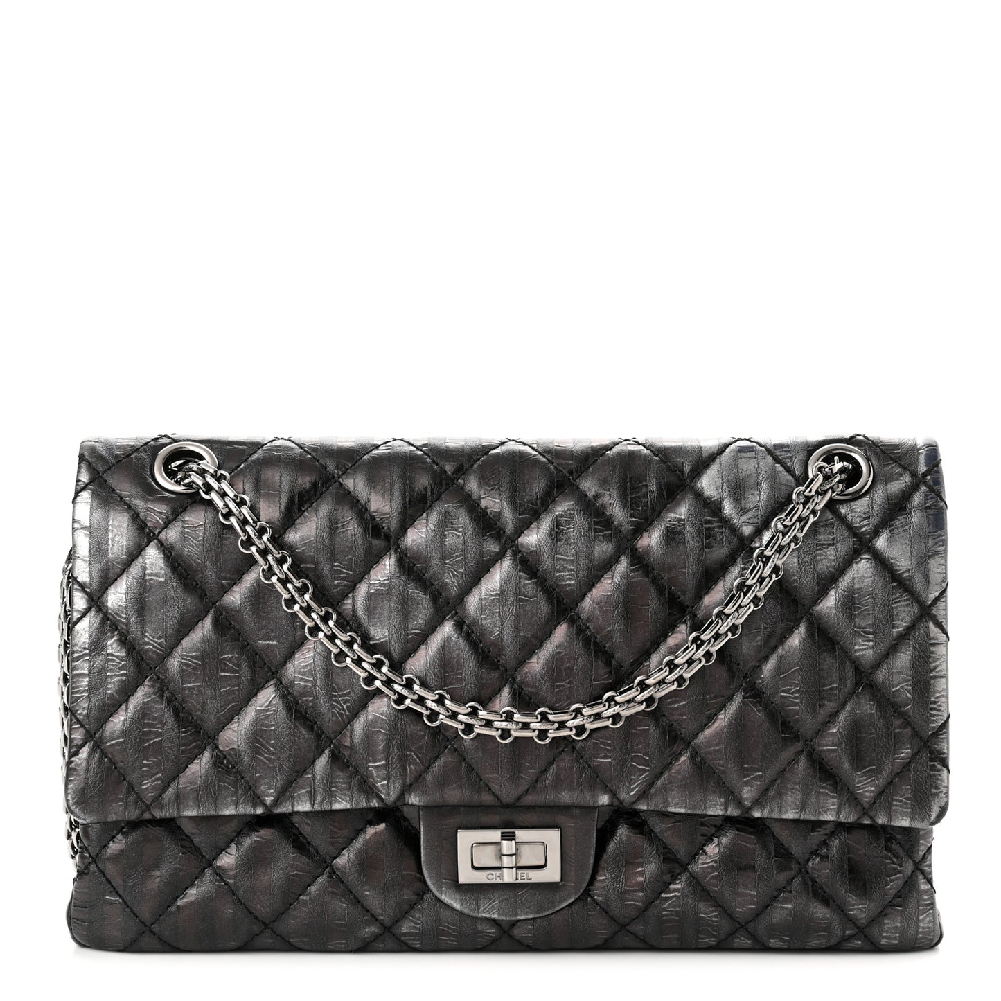 Metallic Calfskin Striped 2.55 Reissue 226 Flap Black