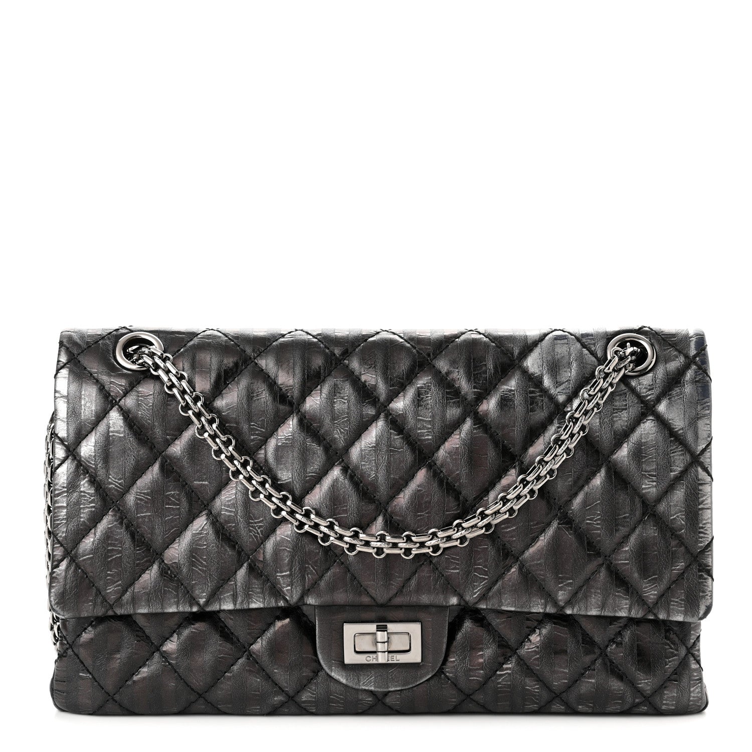 Chanel Metallic Calfskin Striped 2.55 Reissue 226 Flap Black 1 of 9