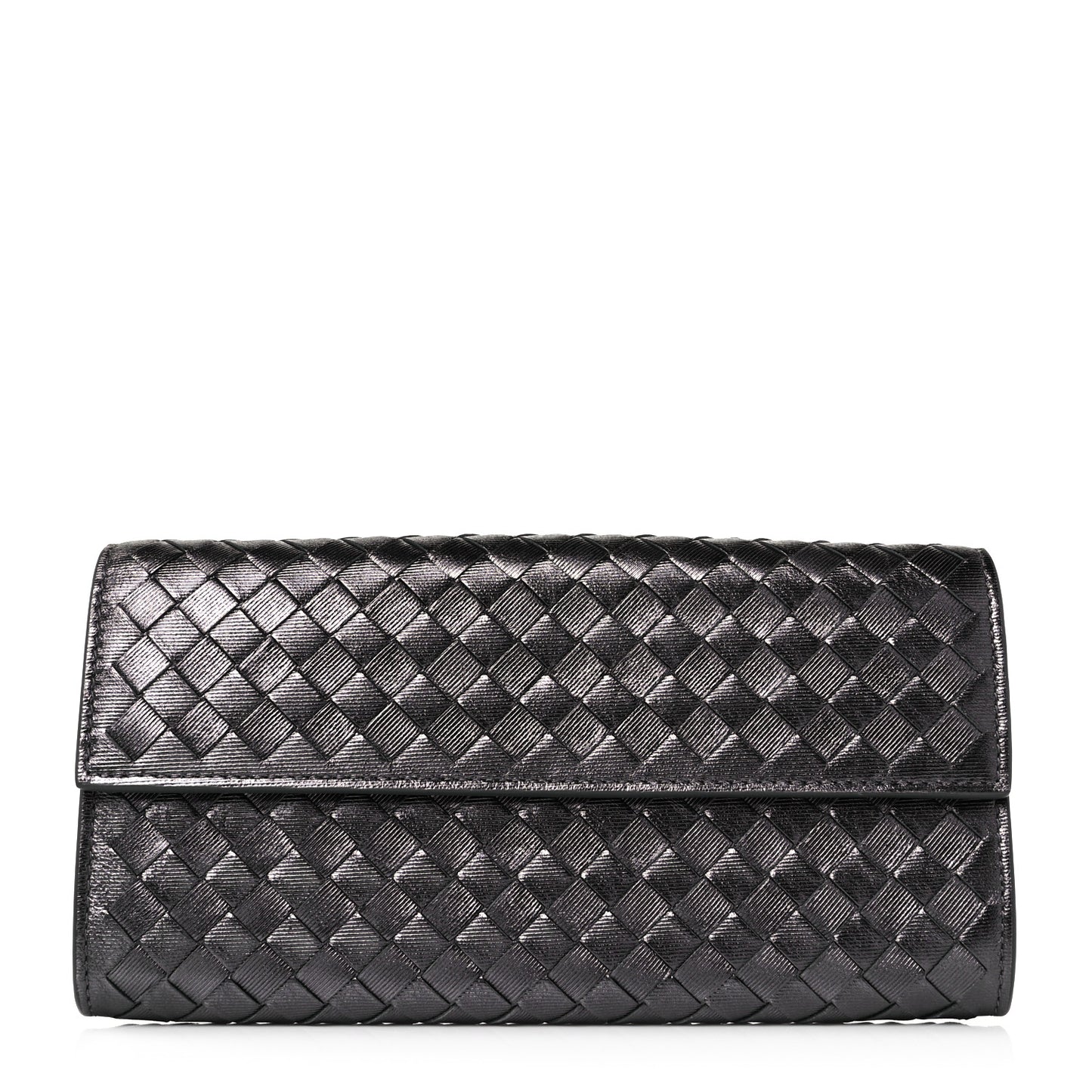 Metallic Grosgrain Intrecciato Continental Flap Wallet Argento Ossidato