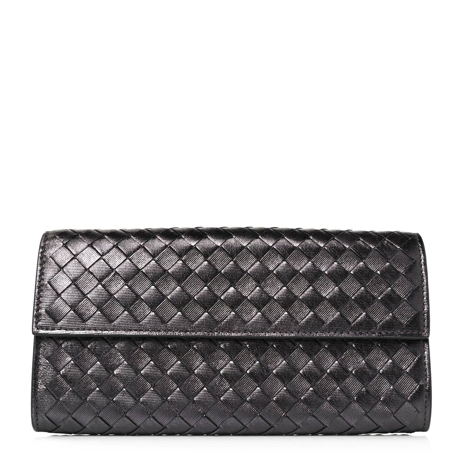 Bottega Veneta Metallic Grosgrain Intrecciato Continental Flap Wallet Argento Ossidato 1 of 9