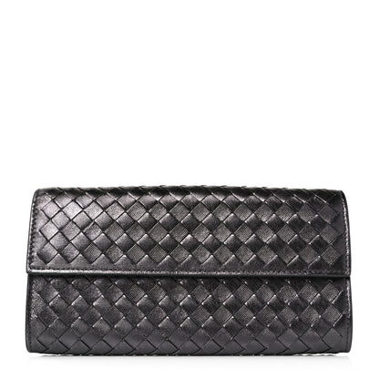 Bottega Veneta Metallic Grosgrain Intrecciato Continental Flap Wallet Argento Ossidato 1 of 9