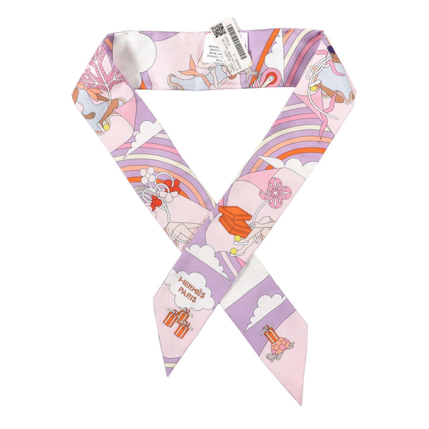 Silk Carres Volants Twilly Lilas Rose Pale Or
